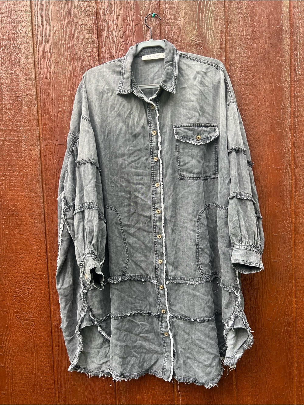 Three Bird Nest Ophelia Oversized Denim Dress L Raw Edge Mineral Wash Shacket - Picture 3 of 7